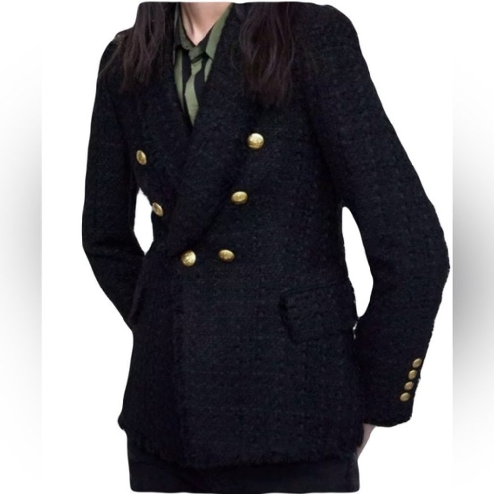 Jason Wu Double Breast Tweed Jacket Gold Buttons Blazer Size Small